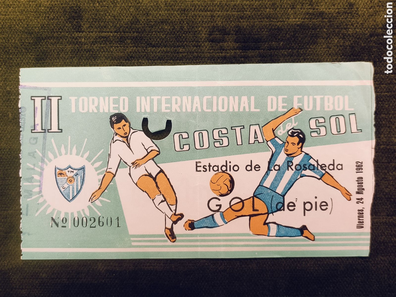 Coleccionismo deportivo: ENTRADA II TORNEO INTERNACIONAL DE FUTBOL COSTA DEL SOL . A&Ntilde;O 1962. MALAGA