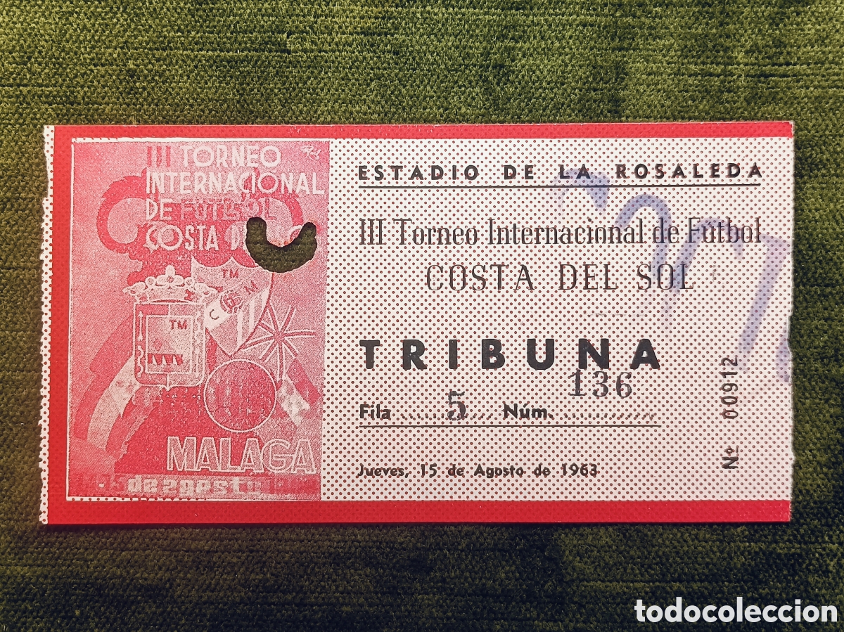 Coleccionismo deportivo: ENTRADA IIl TORNEO INTERNACIONAL DE FUTBOL COSTA DEL SOL . A&Ntilde;O 1963. MALAGA