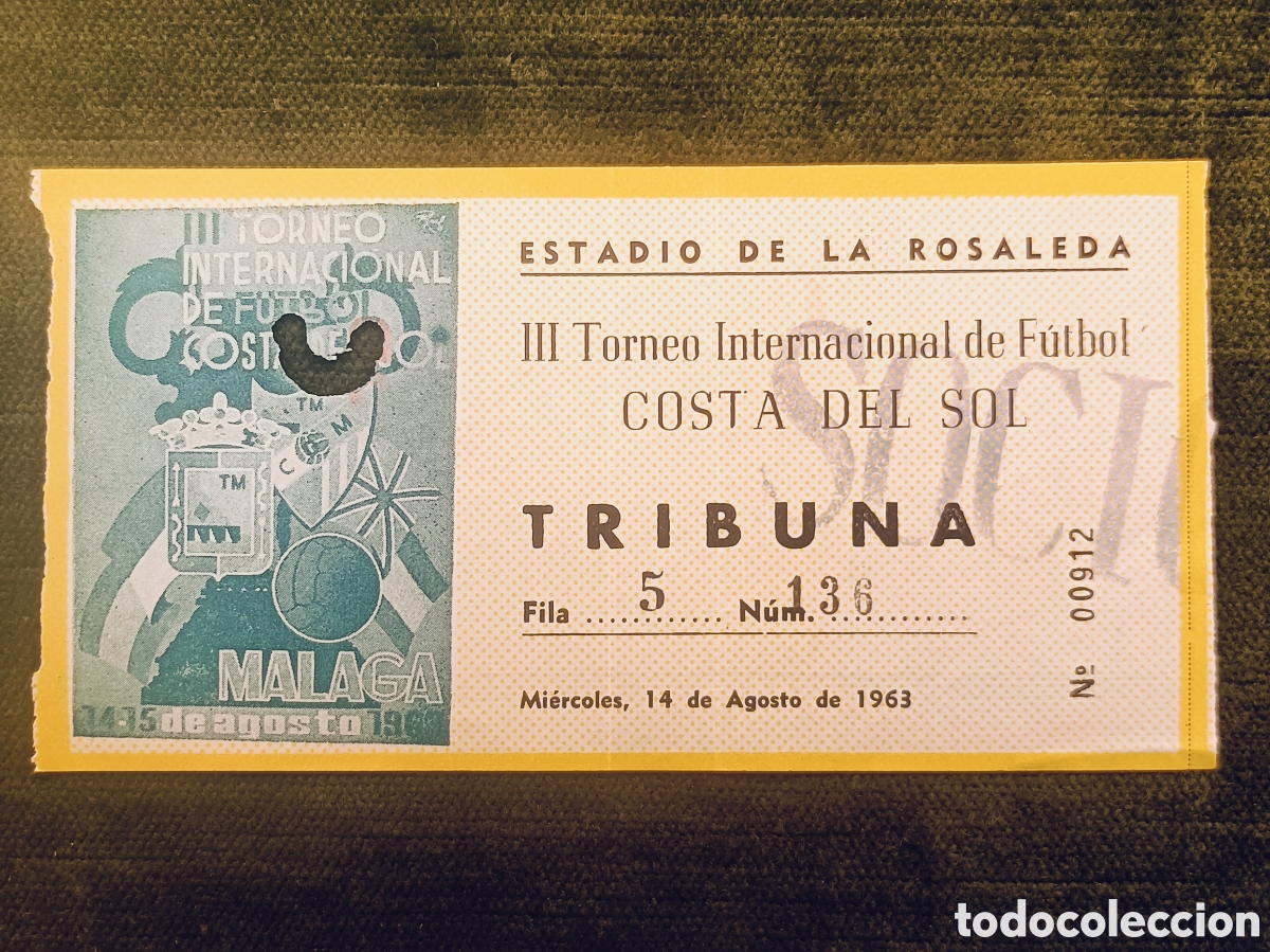 Coleccionismo deportivo: ENTRADA IIl TORNEO INTERNACIONAL DE FUTBOL COSTA DEL SOL . A&Ntilde;O 1963. MALAGA