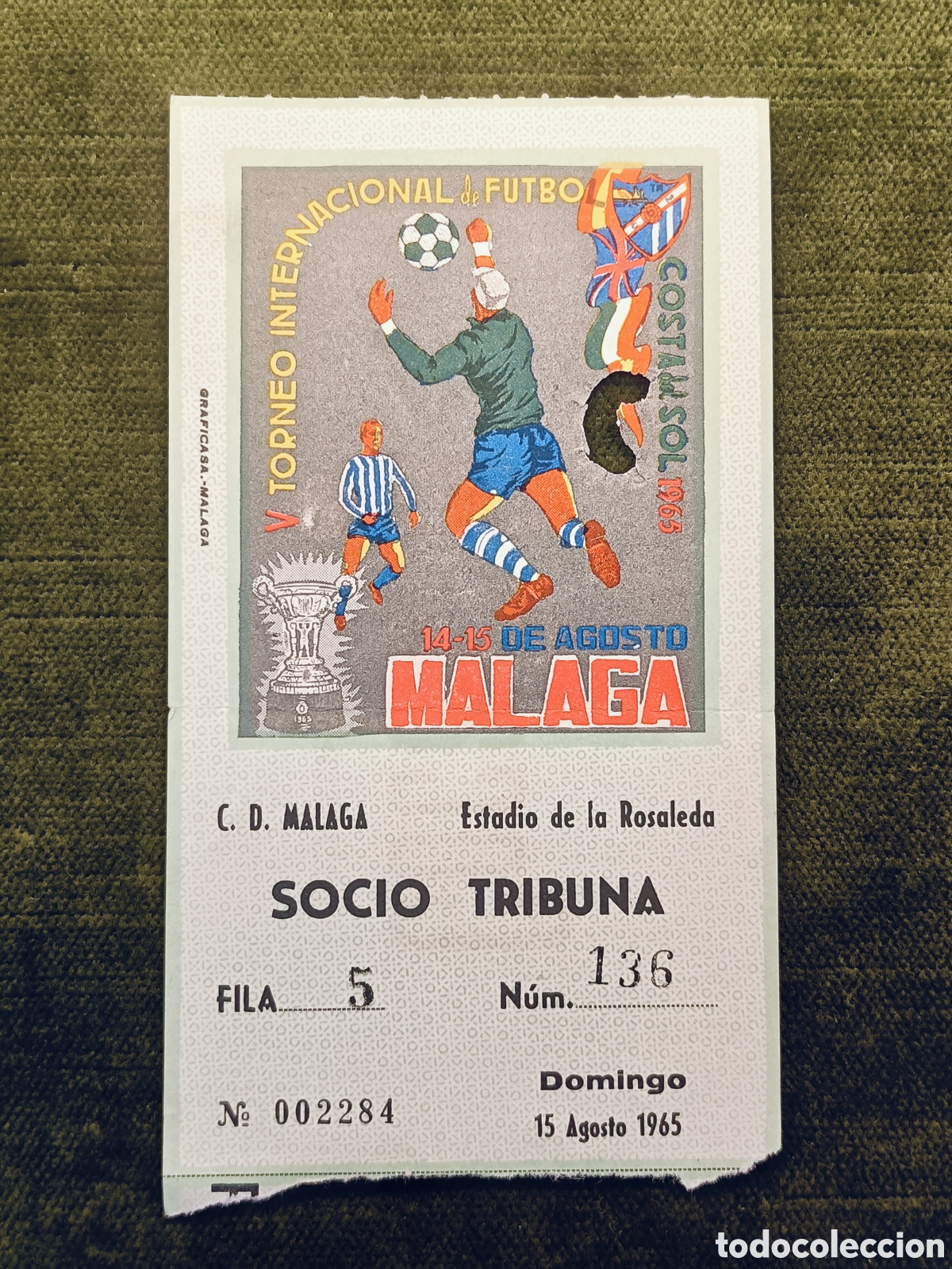Coleccionismo deportivo: ENTRADA V TORNEO INTERNACIONAL DE FUTBOL COSTA DEL SOL . A&Ntilde;O 1965. MALAGA