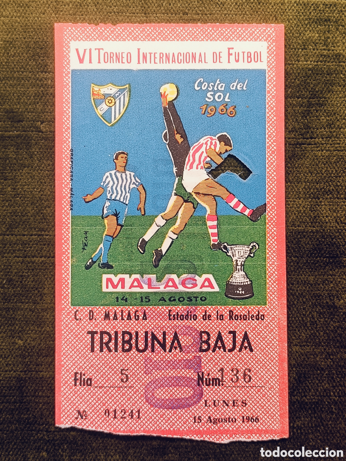 Coleccionismo deportivo: ENTRADA VI TORNEO INTERNACIONAL DE FUTBOL COSTA DEL SOL . A&Ntilde;O 1966. MALAGA