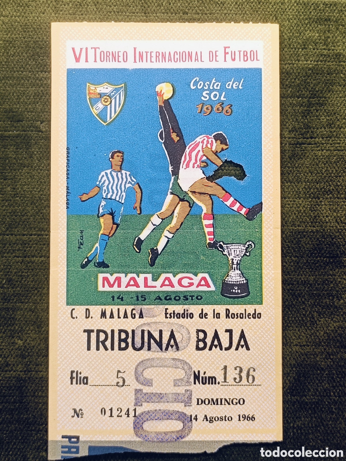Coleccionismo deportivo: ENTRADA VI TORNEO INTERNACIONAL DE FUTBOL COSTA DEL SOL . A&Ntilde;O 1966. MALAGA