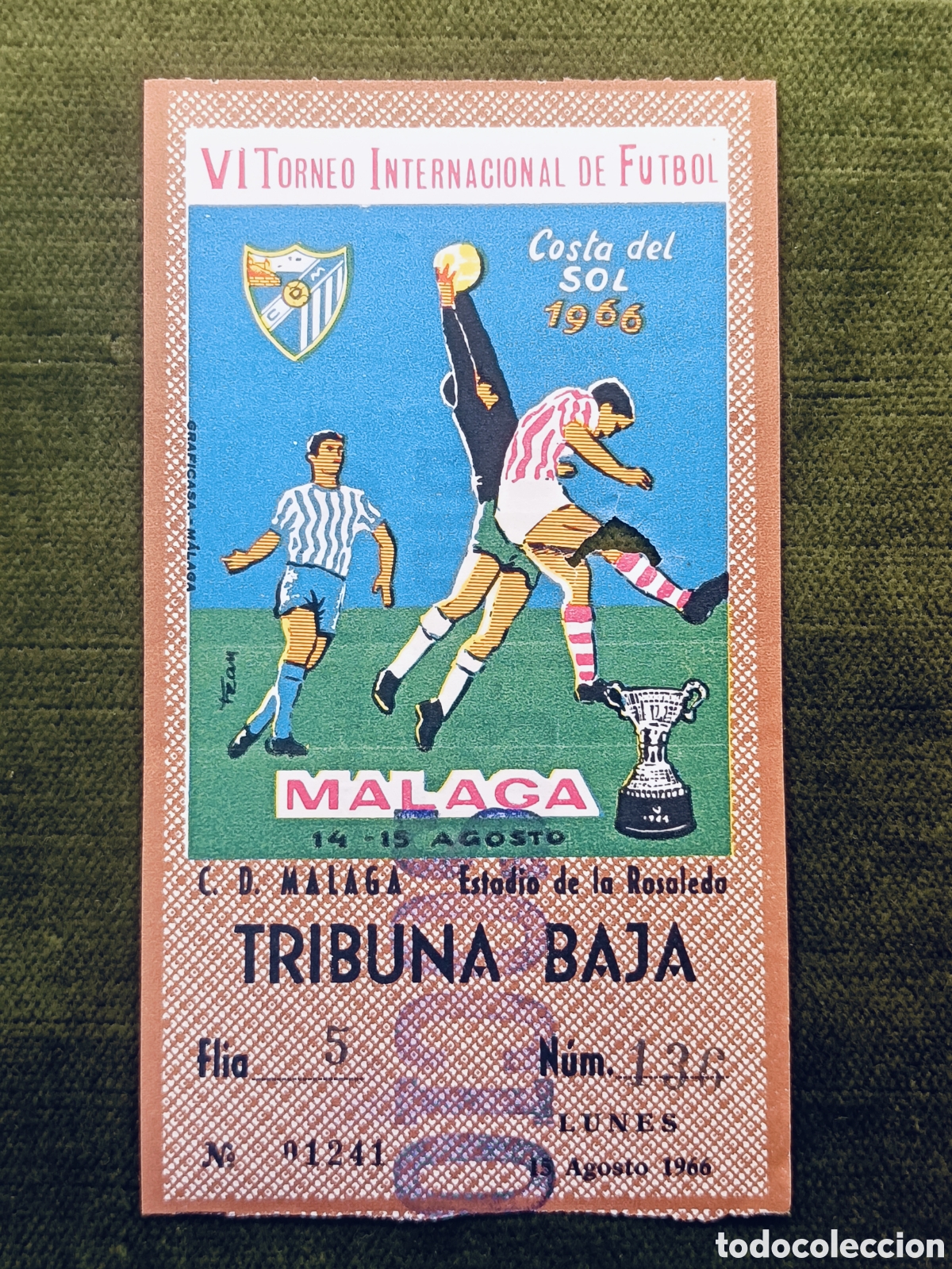 Coleccionismo deportivo: ENTRADA VI TORNEO INTERNACIONAL DE FUTBOL COSTA DEL SOL . A&Ntilde;O 1966. MALAGA
