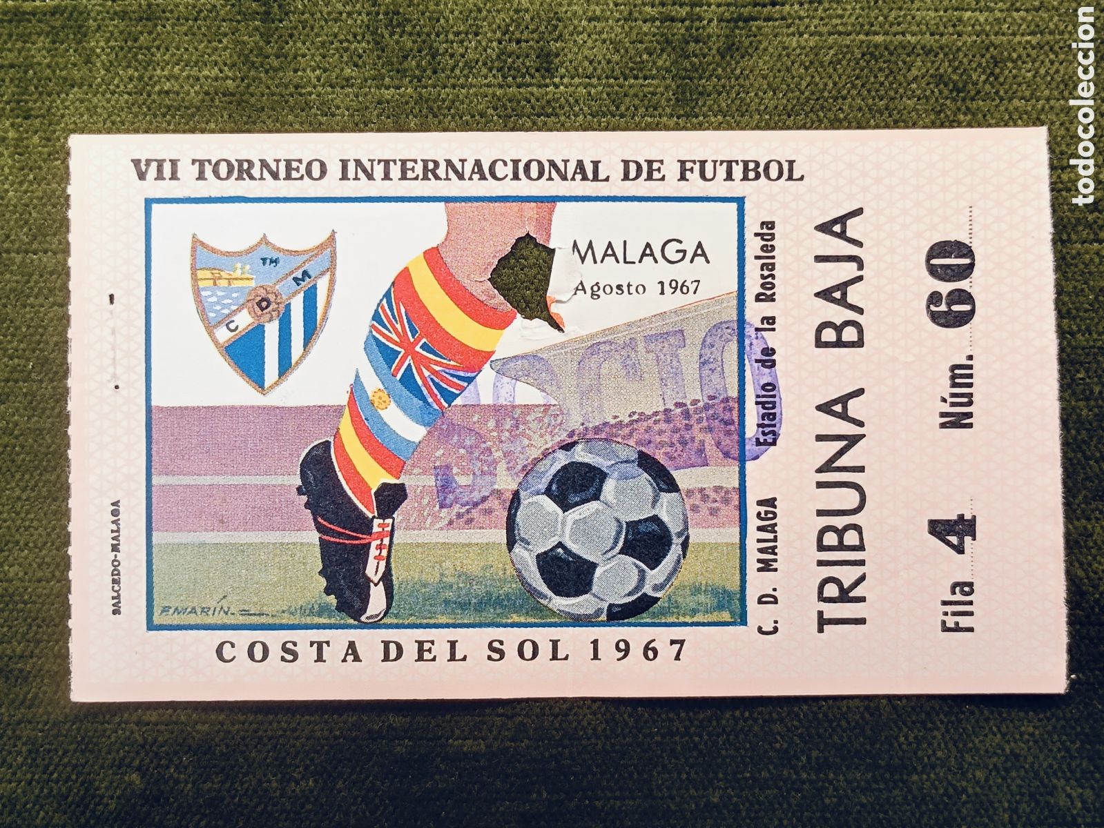 Coleccionismo deportivo: ENTRADA VII TORNEO INTERNACIONAL DE FUTBOL COSTA DEL SOL . A&Ntilde;O 1967. MALAGA