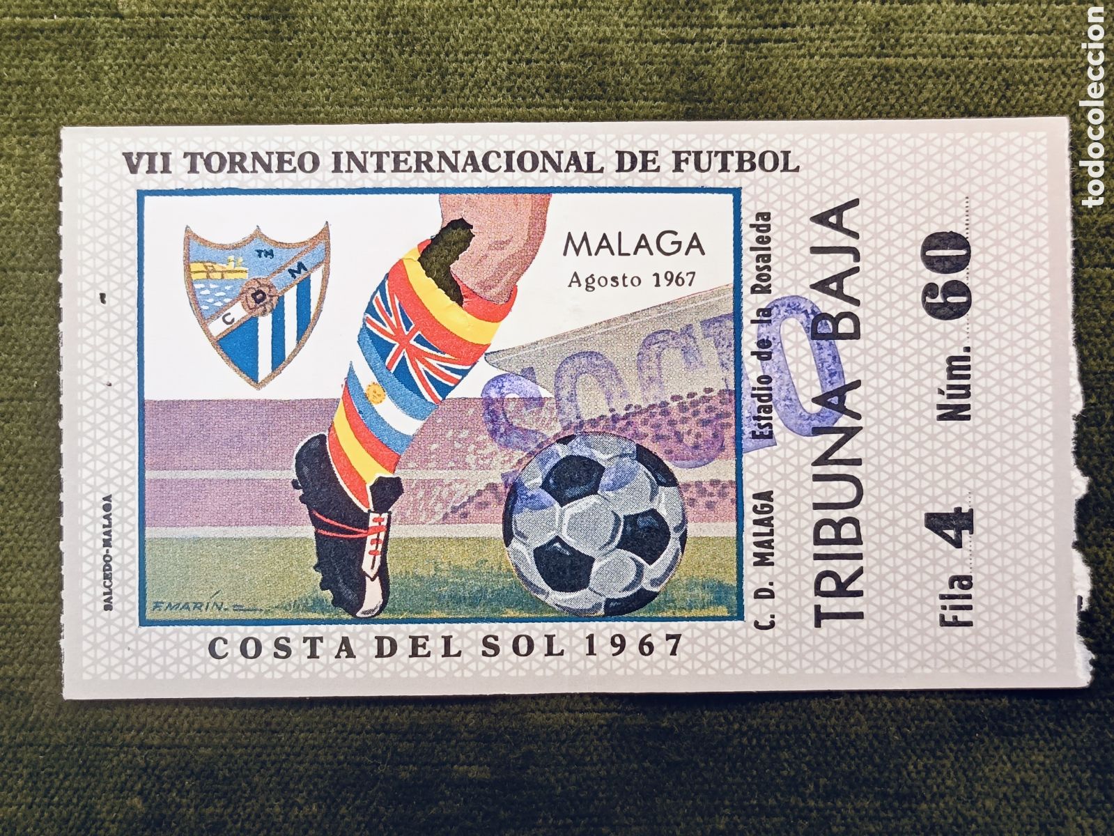 Coleccionismo deportivo: ENTRADA VII TORNEO INTERNACIONAL DE FUTBOL COSTA DEL SOL . A&Ntilde;O 1967. MALAGA
