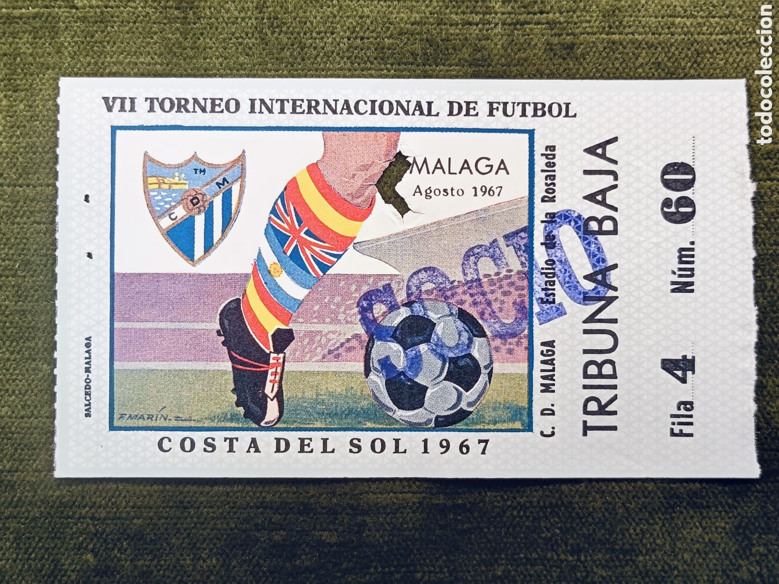Coleccionismo deportivo: ENTRADA VII TORNEO INTERNACIONAL DE FUTBOL COSTA DEL SOL . A&Ntilde;O 1967. MALAGA