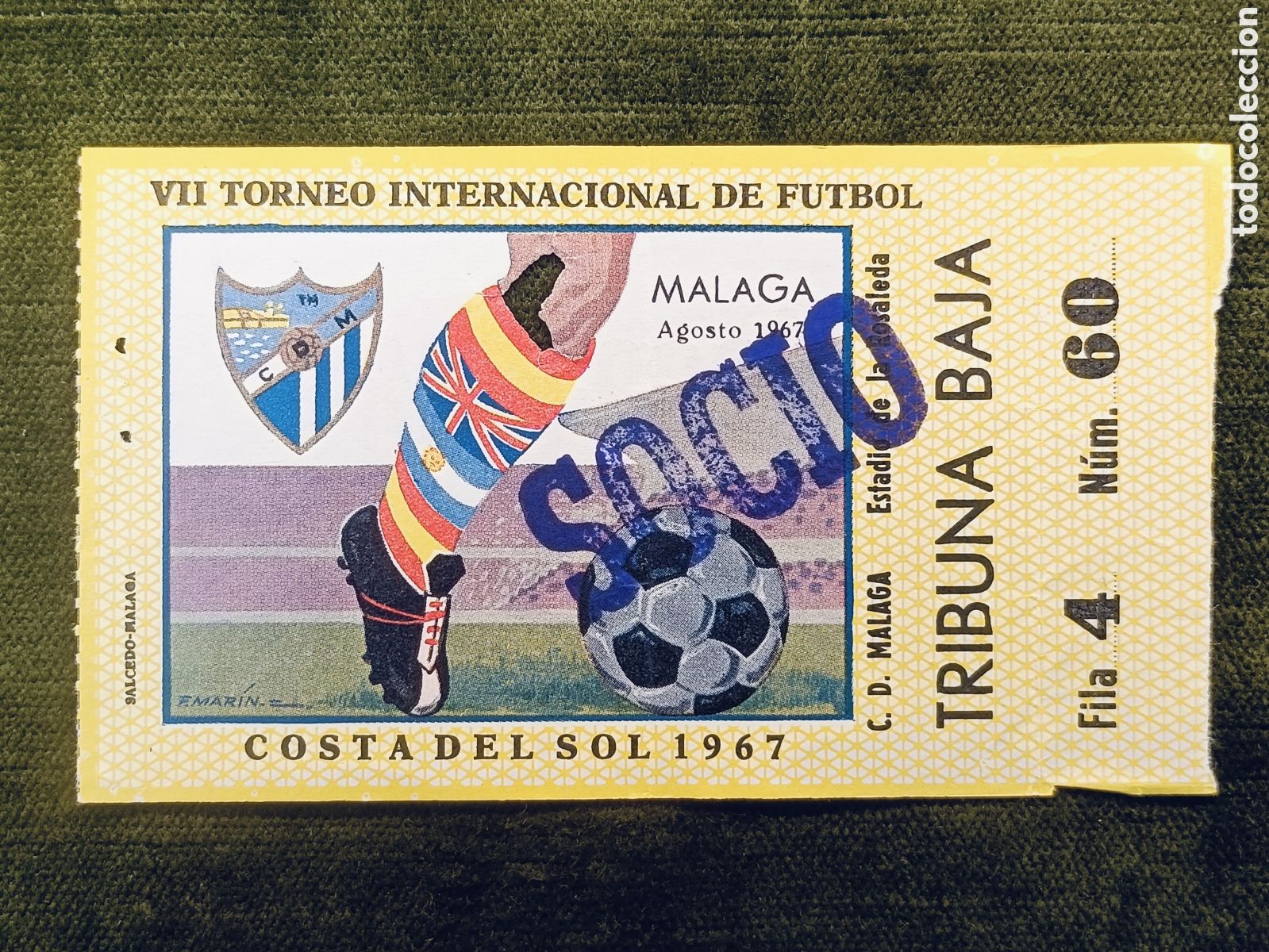Coleccionismo deportivo: ENTRADA VII TORNEO INTERNACIONAL DE FUTBOL COSTA DEL SOL . A&Ntilde;O 1967. MALAGA