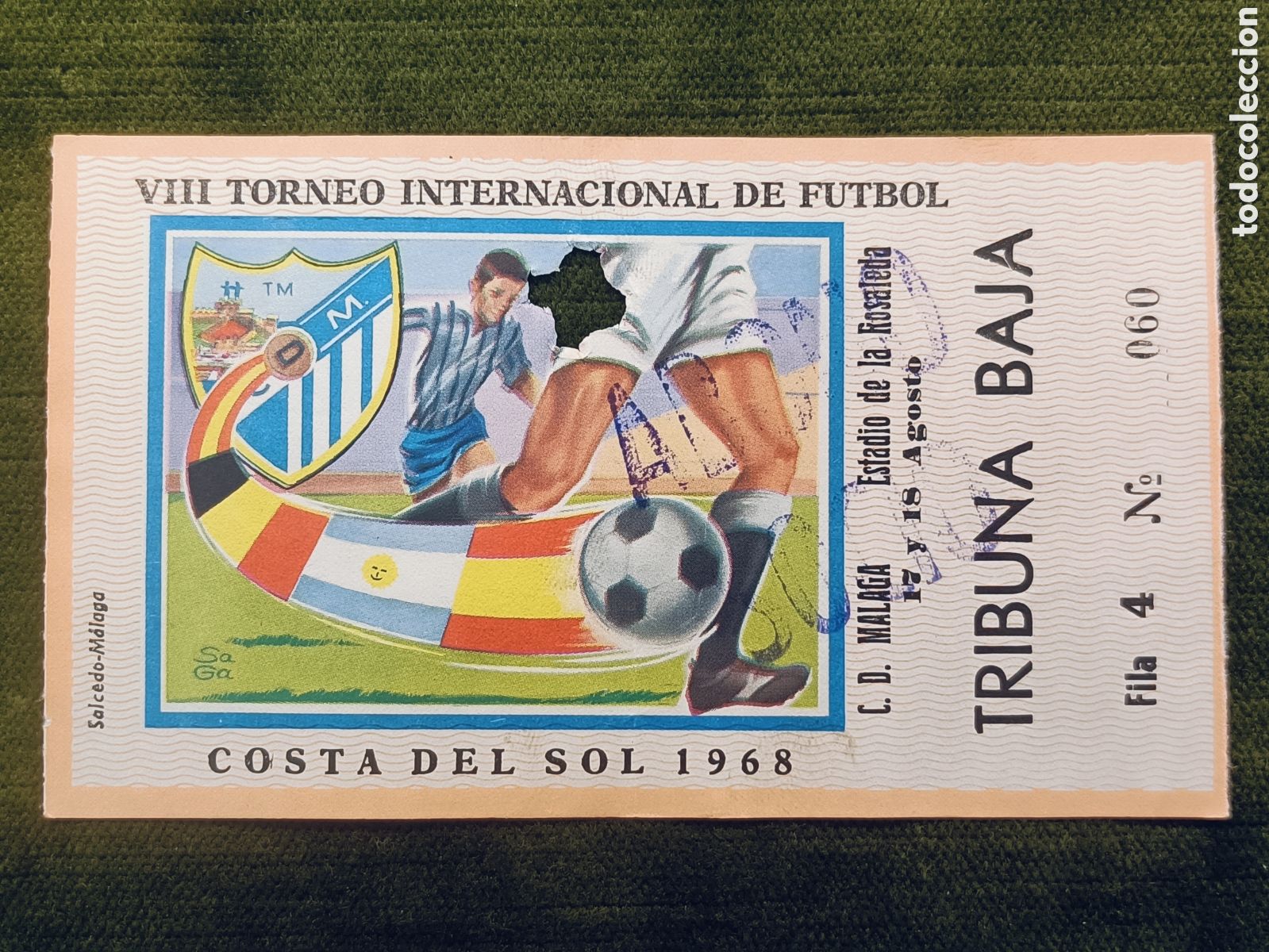 Coleccionismo deportivo: ENTRADA VIII TORNEO INTERNACIONAL DE FUTBOL COSTA DEL SOL . A&Ntilde;O 1968. MALAGA