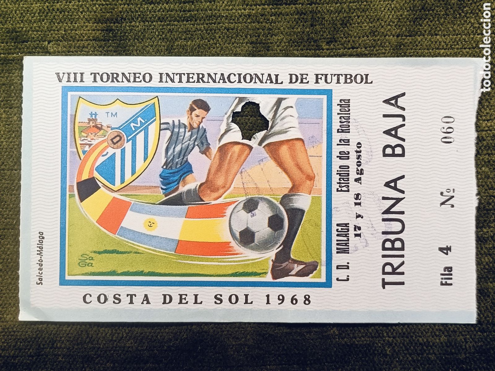 Coleccionismo deportivo: ENTRADA VIII TORNEO INTERNACIONAL DE FUTBOL COSTA DEL SOL . A&Ntilde;O 1968. MALAGA