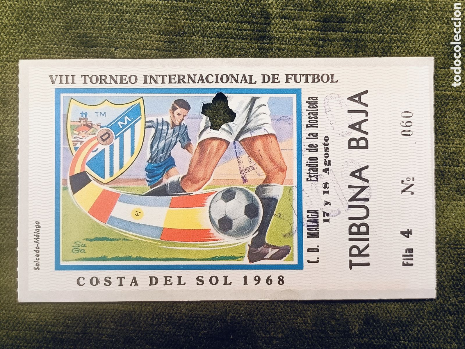 Coleccionismo deportivo: ENTRADA VIII TORNEO INTERNACIONAL DE FUTBOL COSTA DEL SOL . A&Ntilde;O 1968. MALAGA