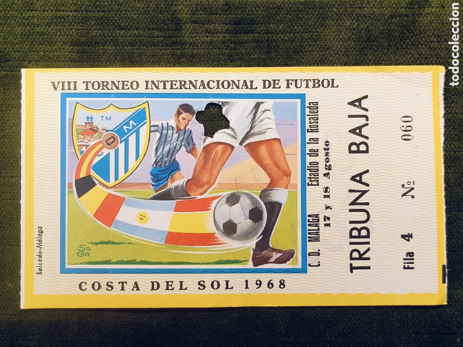 Coleccionismo deportivo: ENTRADA VIII TORNEO INTERNACIONAL DE FUTBOL COSTA DEL SOL . A&Ntilde;O 1968. MALAGA