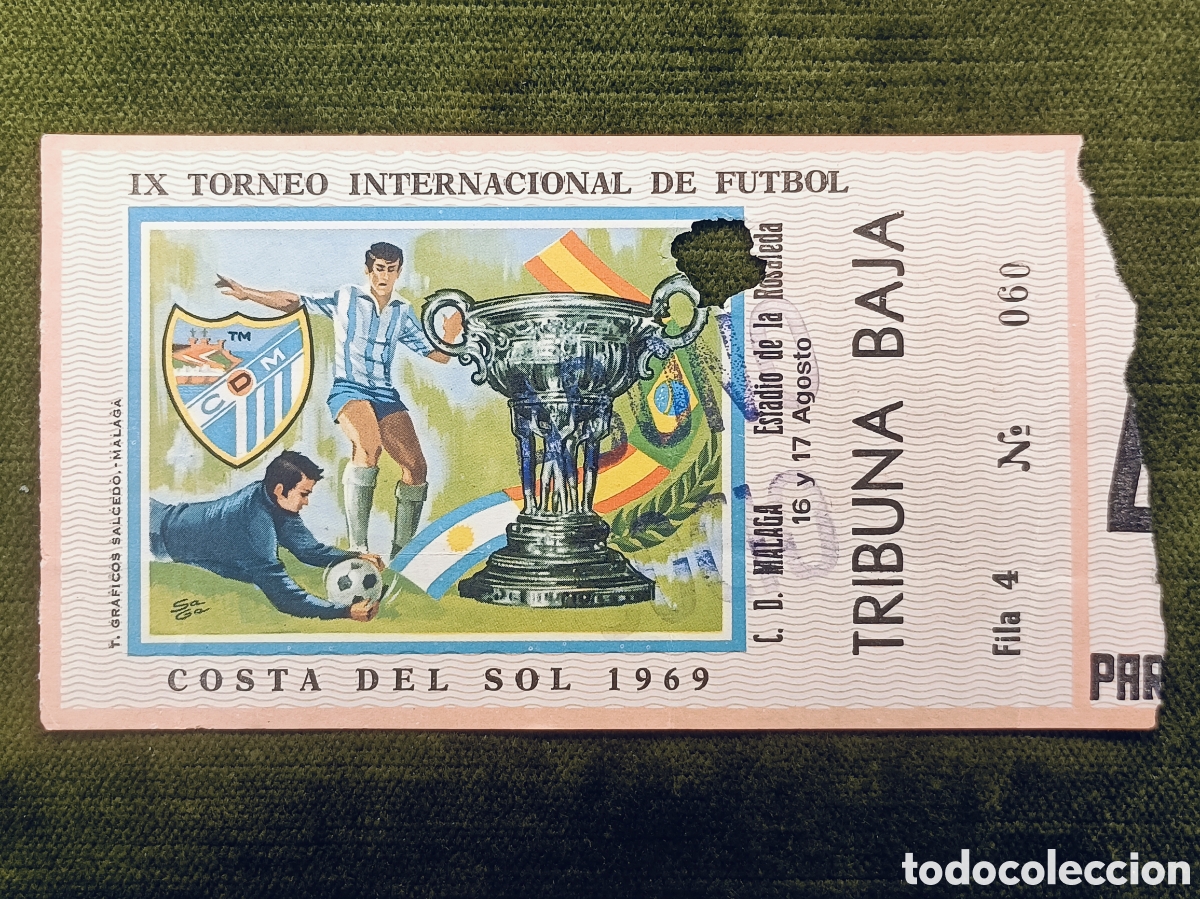 Coleccionismo deportivo: ENTRADA IX TORNEO INTERNACIONAL DE FUTBOL COSTA DEL SOL . A&Ntilde;O 1969. MALAGA