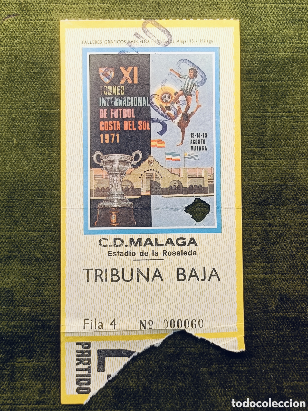 Coleccionismo deportivo: ENTRADA XI TORNEO INTERNACIONAL DE FUTBOL COSTA DEL SOL . A&Ntilde;O 1971. MALAGA