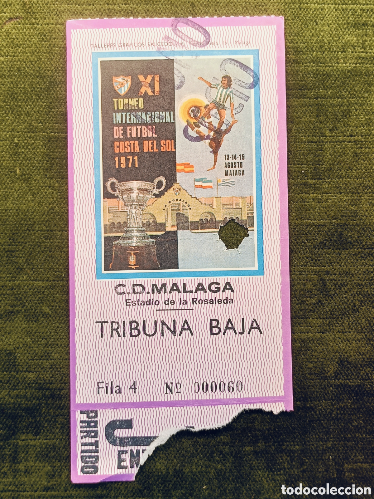 Coleccionismo deportivo: ENTRADA XI TORNEO INTERNACIONAL DE FUTBOL COSTA DEL SOL . A&Ntilde;O 1971. MALAGA