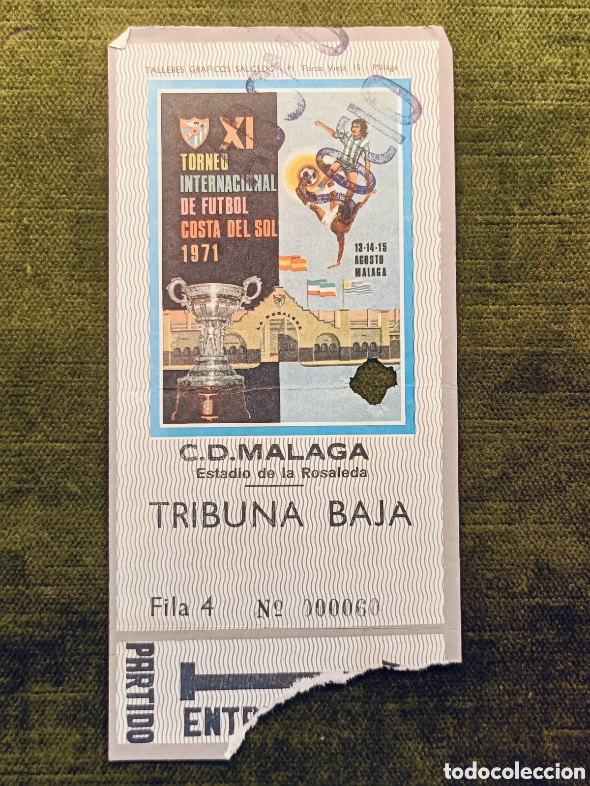 Coleccionismo deportivo: ENTRADA XI TORNEO INTERNACIONAL DE FUTBOL COSTA DEL SOL . A&Ntilde;O 1971. MALAGA