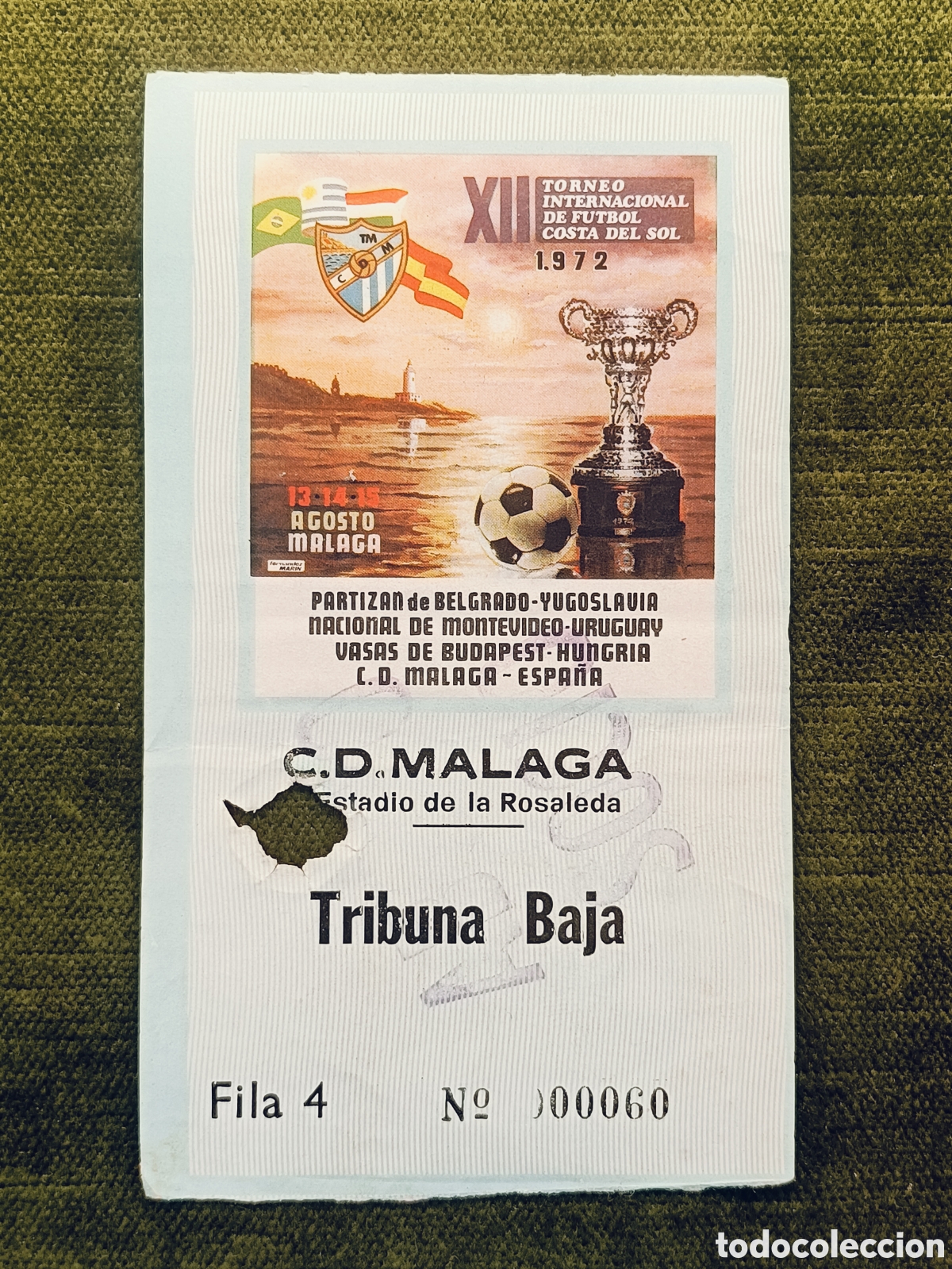 Coleccionismo deportivo: ENTRADA XII TORNEO INTERNACIONAL DE FUTBOL COSTA DEL SOL . A&Ntilde;O 1972. MALAGA