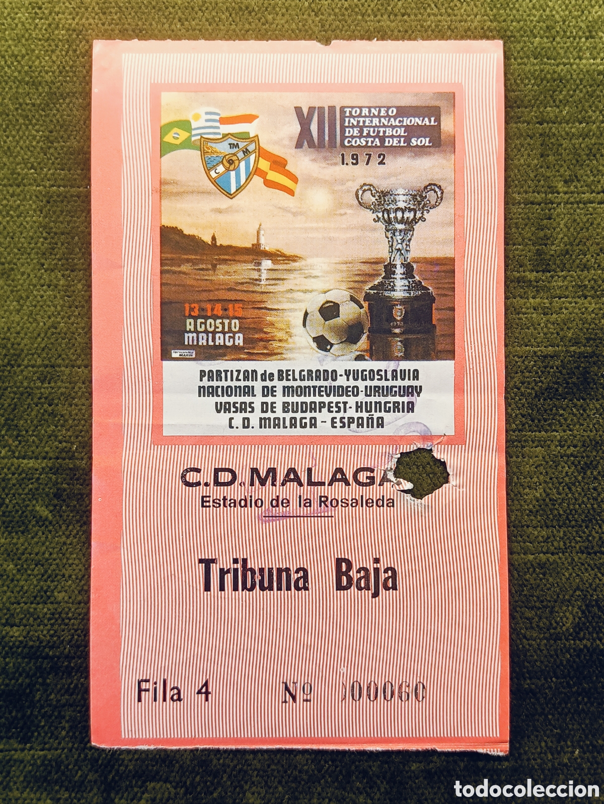 Coleccionismo deportivo: ENTRADA XII TORNEO INTERNACIONAL DE FUTBOL COSTA DEL SOL . A&Ntilde;O 1972. MALAGA
