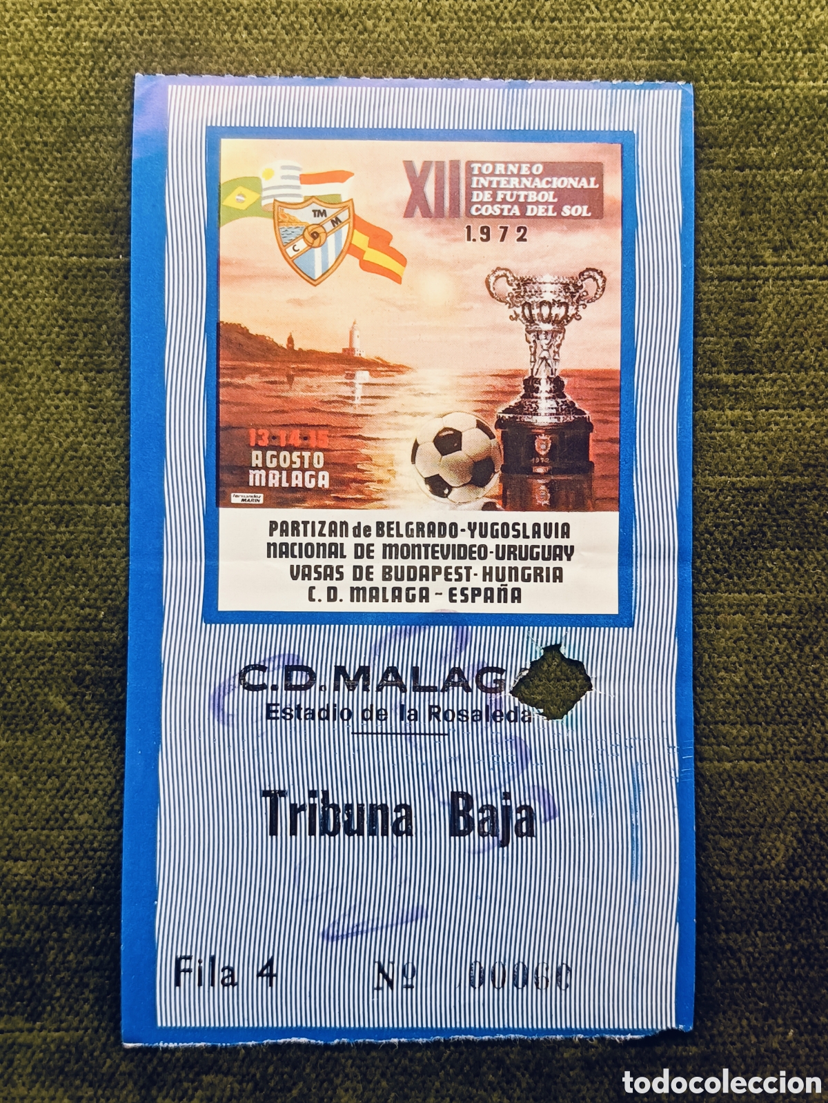 Coleccionismo deportivo: ENTRADA XII TORNEO INTERNACIONAL DE FUTBOL COSTA DEL SOL . A&Ntilde;O 1972. MALAGA