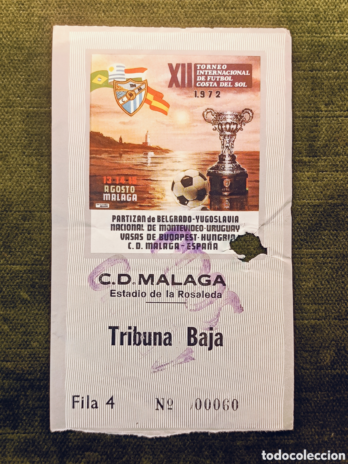 Coleccionismo deportivo: ENTRADA XII TORNEO INTERNACIONAL DE FUTBOL COSTA DEL SOL . A&Ntilde;O 1972. MALAGA