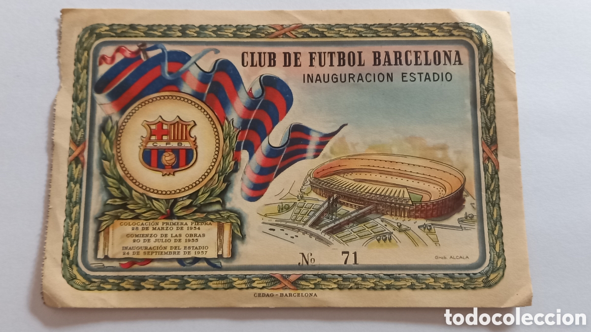 Coleccionismo deportivo: CF BARCELONA. Entrada original INAUGURACION ESTADIO. A&ntilde;o 1957