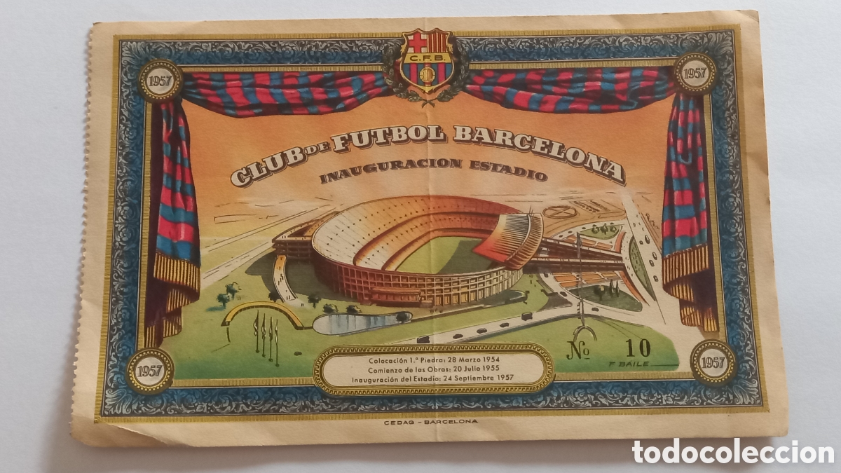 Coleccionismo deportivo: CF BARCELONA. Entrada original INAUGURACION ESTADIO. A&ntilde;o 1957