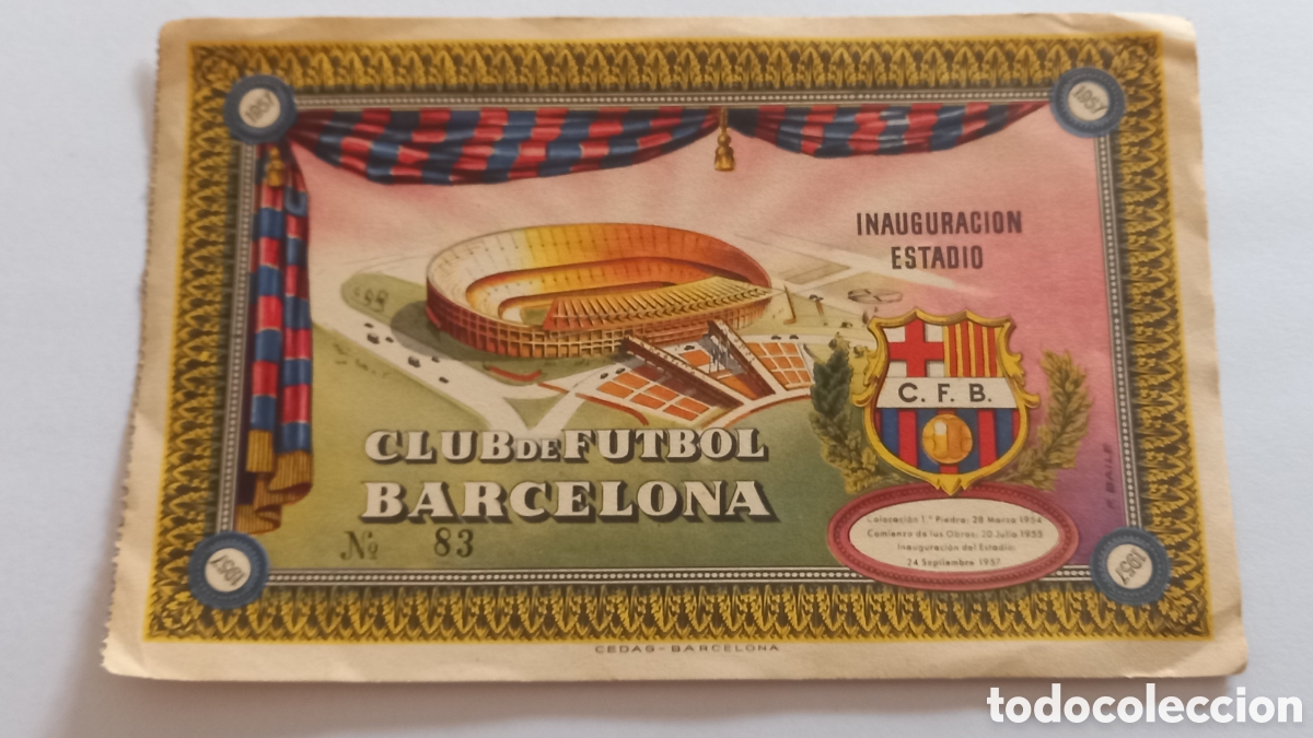 Coleccionismo deportivo: CF BARCELONA. Entrada original INAUGURACION ESTADIO. A&ntilde;o 1957
