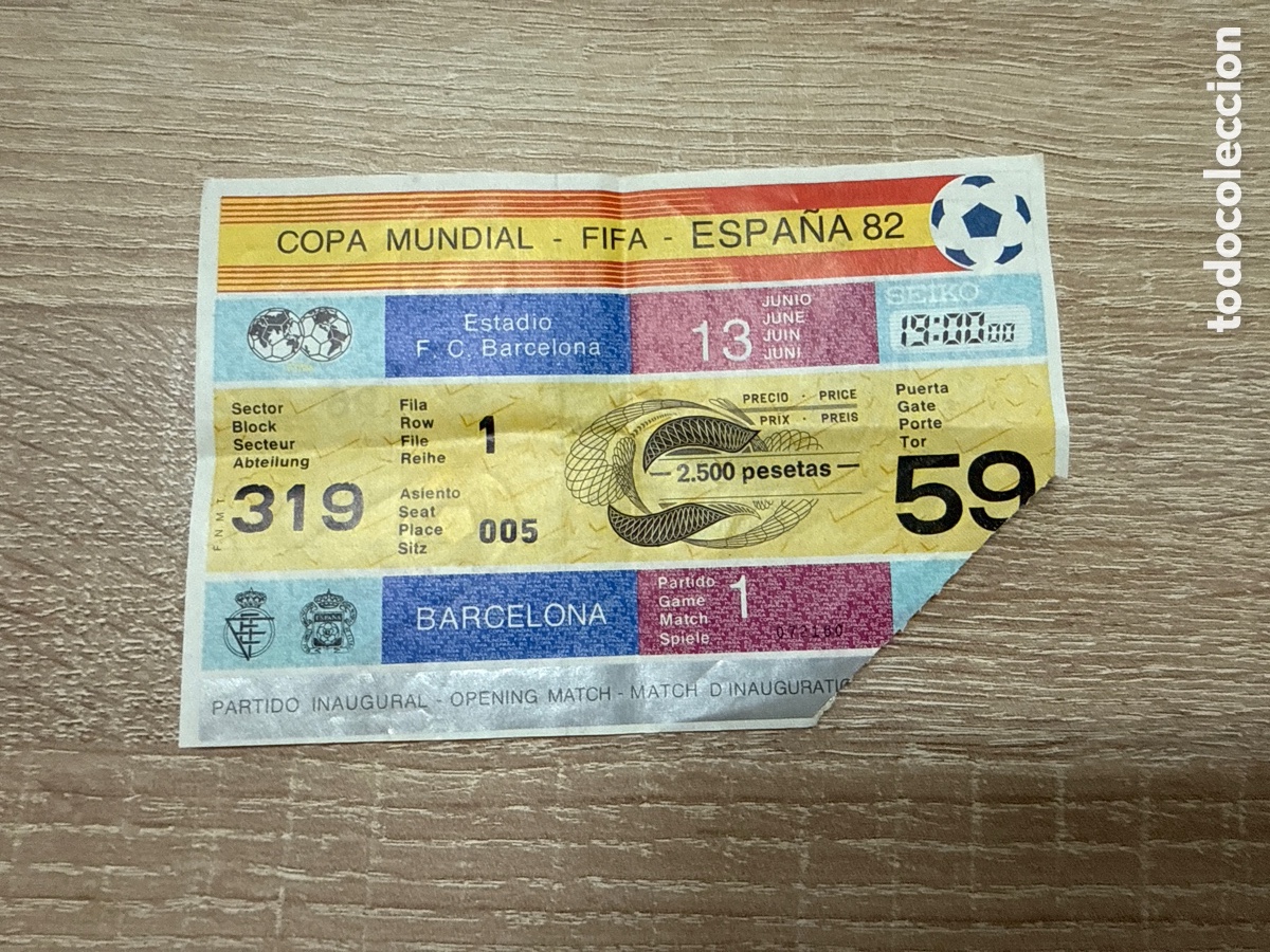 Coleccionismo deportivo: Ticket Entrada debut Maradona Espa&ntilde;a 82 Argentina v B&eacute;lgica