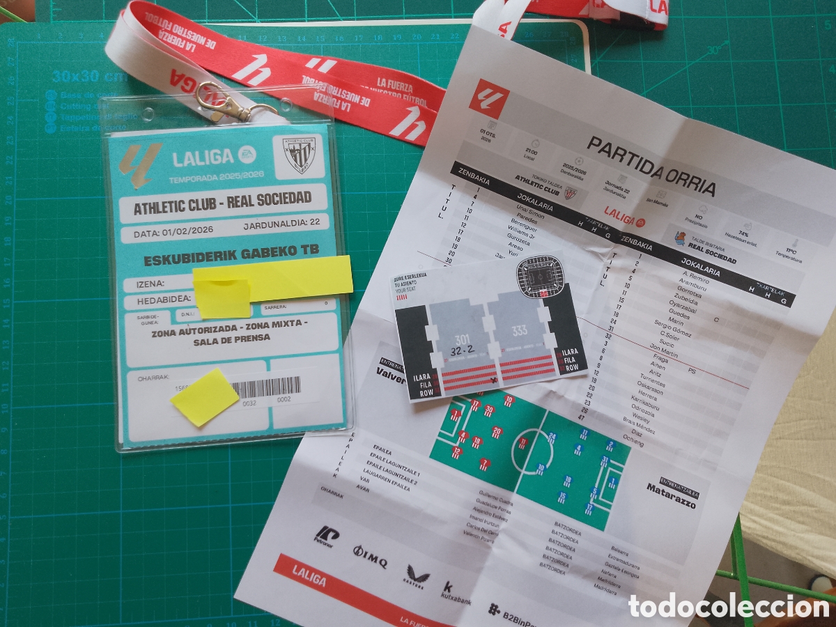 Coleccionismo deportivo: ATHLETIC CLUB BILBAO- REAL SOCIEDAD-LA LIGA TEMPORADA 25 26 2025 2026.JORNADA 22.ACREDITACI&Oacute;N TV