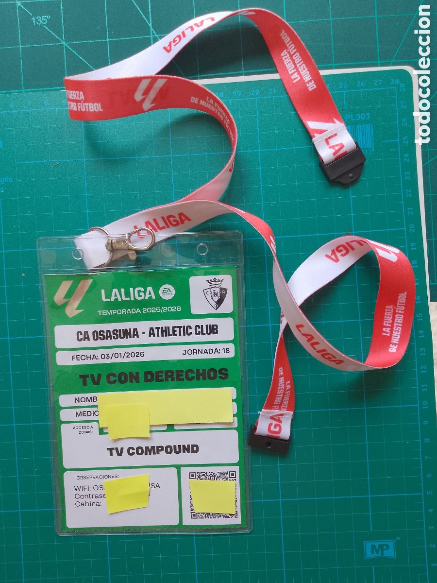 Coleccionismo deportivo: CA OSASUNA-ATHLETIC CLUB BILBAO-LA LIGA TEMPORADA 25 26 2025 2026.JORNADA 18.ACREDITACI&Oacute;N TV