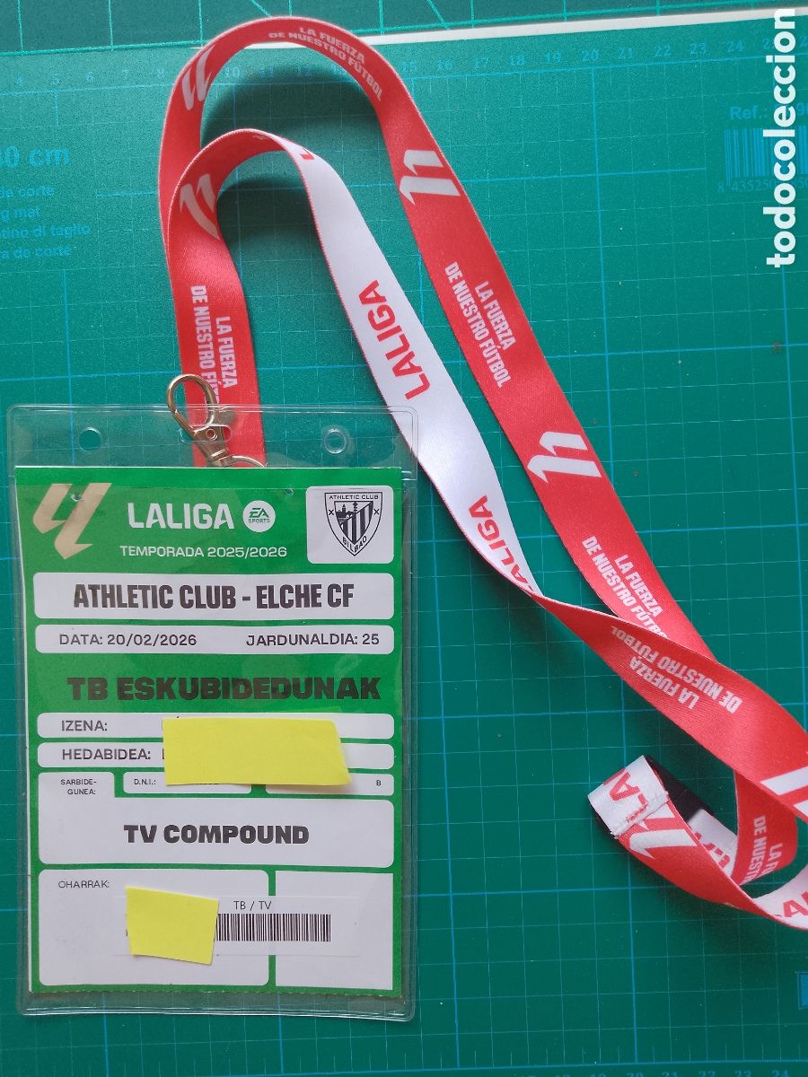 Coleccionismo deportivo: ATHLETIC CLUB BILBAO-ELCHE C.F. -LA LIGA TEMPORADA 25 26 2025 2026.JORNADA 22.ACREDITACI&Oacute;N TV