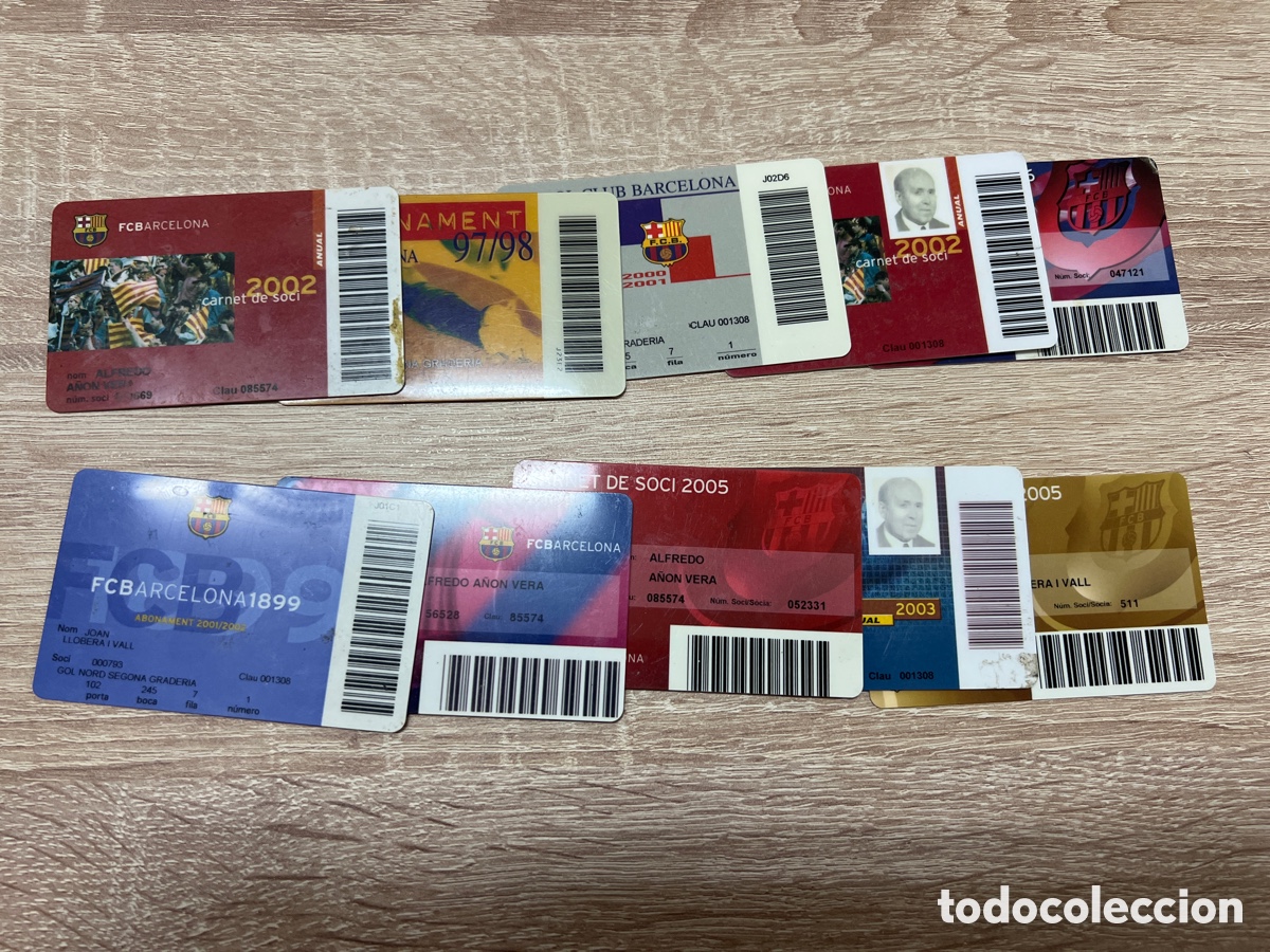 Coleccionismo deportivo: FC Barcelona lote de 10 pases carnet socio