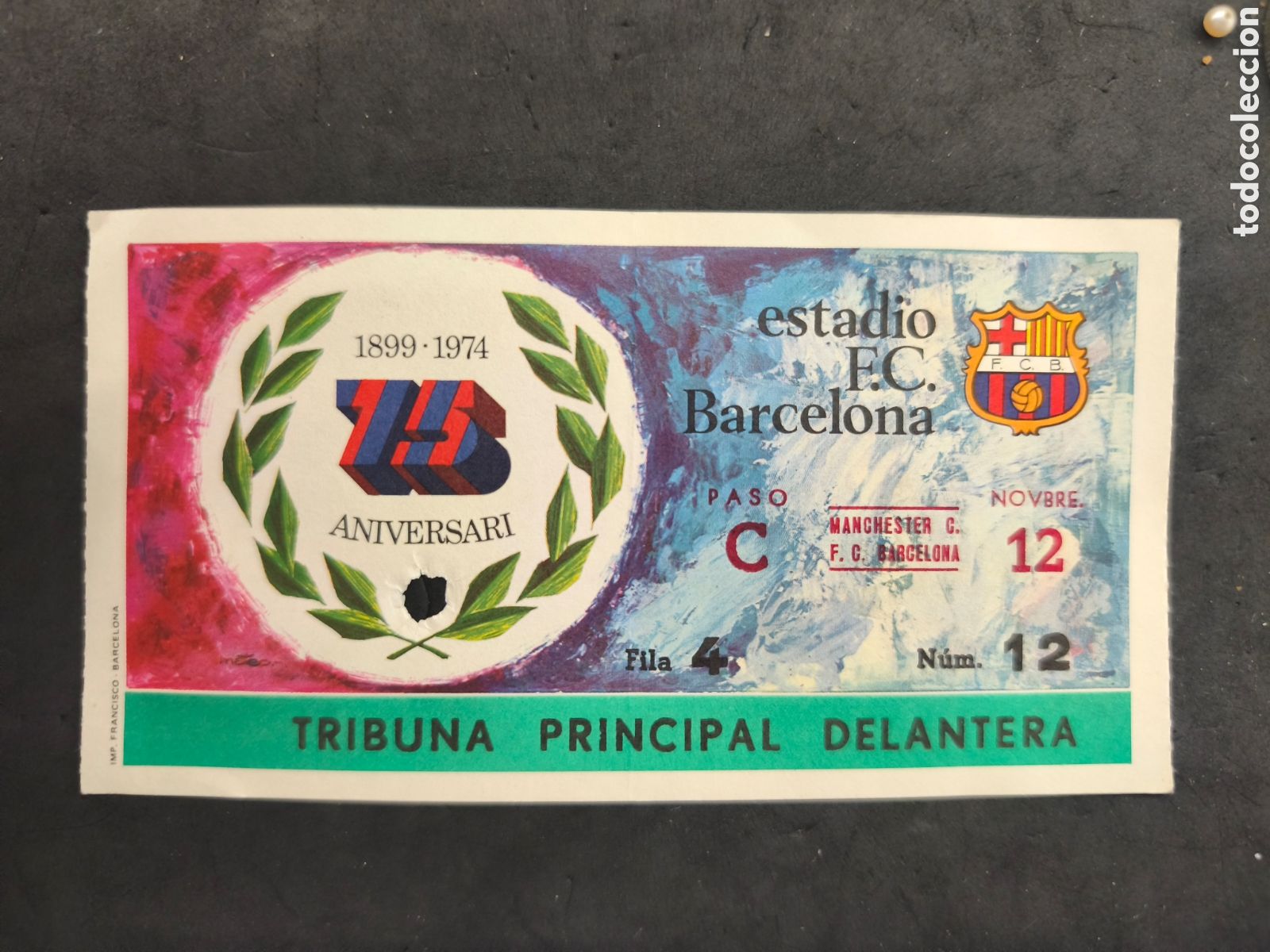 Coleccionismo deportivo: ENTRADA CLUB DE FUTBOL BARCELONA 75 ANIVERSARIO - TRIBUNA PRINCIPAL DELANTERA
