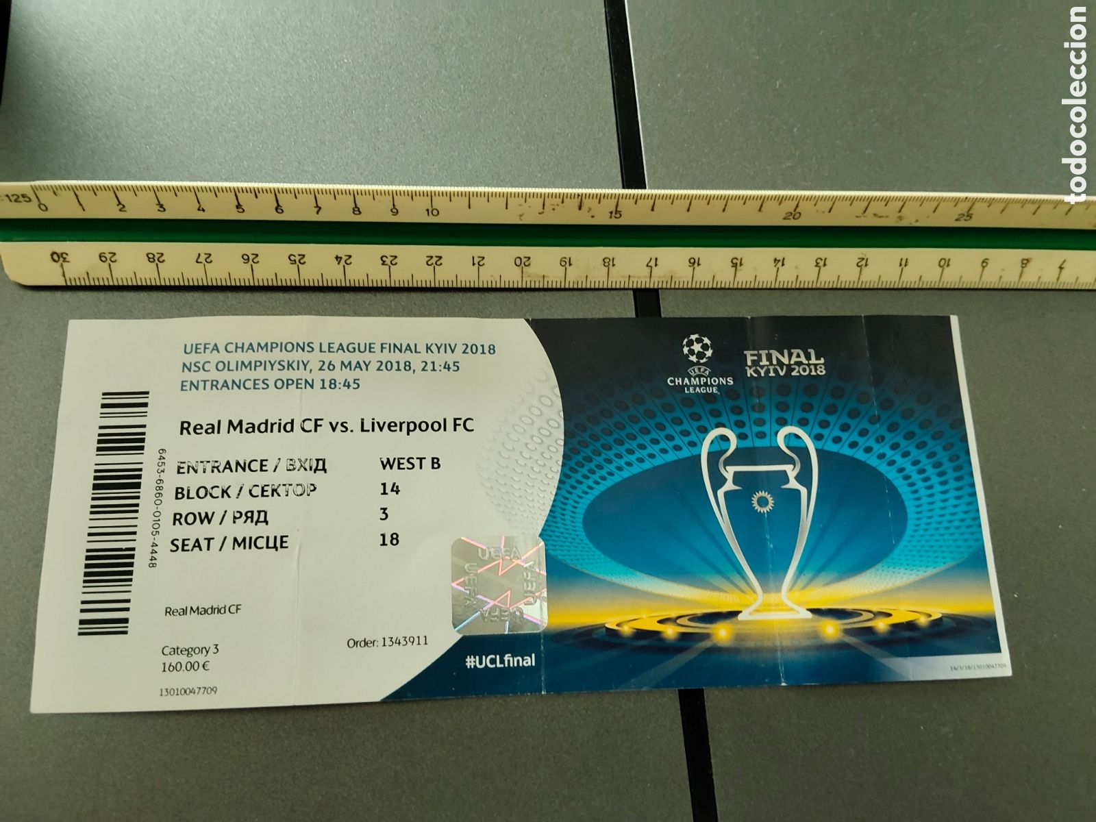 Coleccionismo deportivo: Ticket entrada a partido final Champions league futbol a&ntilde;o 2018 Real Madrid Liverpool