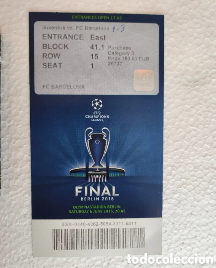 Coleccionismo deportivo: ENTRADA FINAL UEFA CHAMPIONS LEAGUE 2015 FC BARCELONA JUVENTUS TURIN MSN