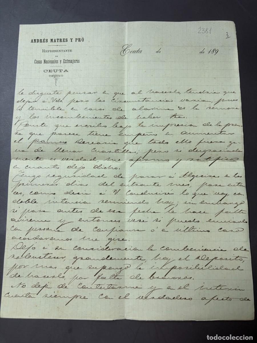 Coleccionismo deportivo: CARTA COMERCIAL. ANDR&Eacute;S MATRES Y PRO. CEUTA, 1892