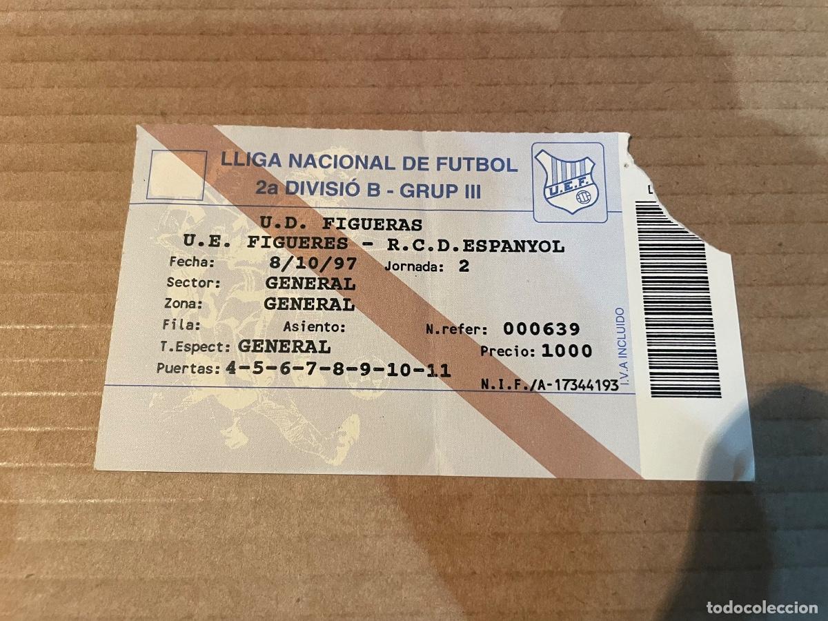Coleccionismo deportivo: FUTBOL - ANTIGUA ENTRADA LIGA NACIONAL DE FUTBOL 2a DIVISI&Oacute;N U.E. FIGUERES R.C.D. ESPANYOL 8/10/97