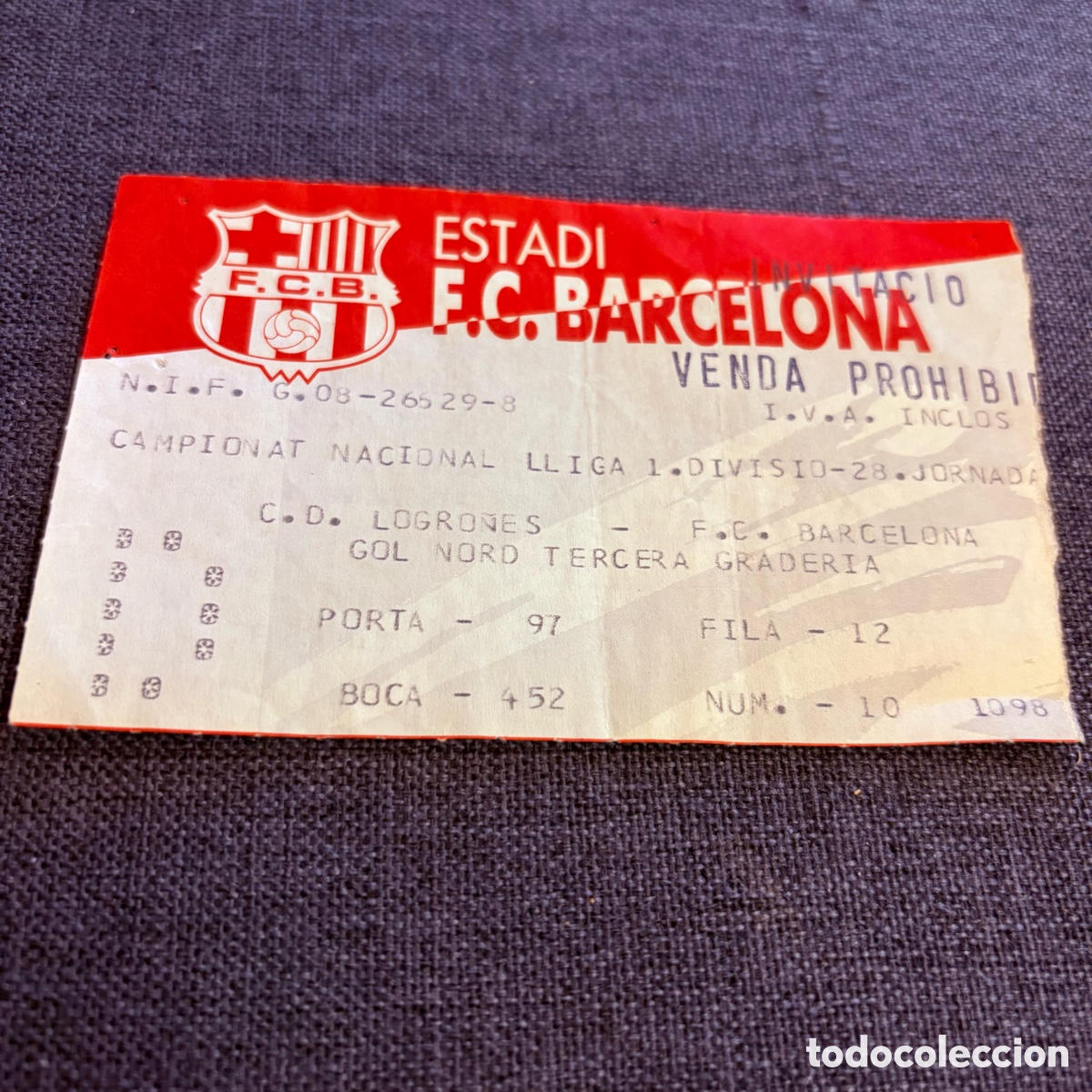 Coleccionismo deportivo: entrada fc barcelona cd logro&ntilde;&eacute;s 2-1 camp nou 12 marzo 1988 lineker schuster liga 87-88