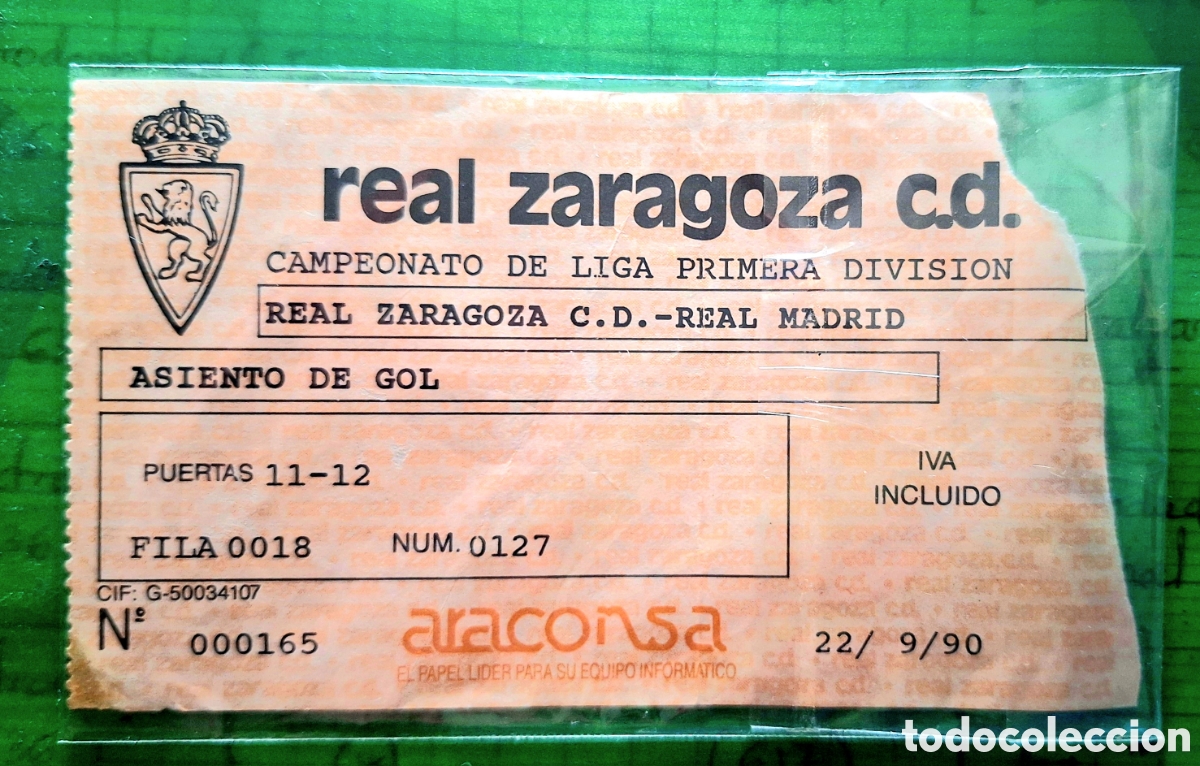 Coleccionismo deportivo: Entrada Zaragoza Real Madrid 1990 primer gol oficial de Hagi