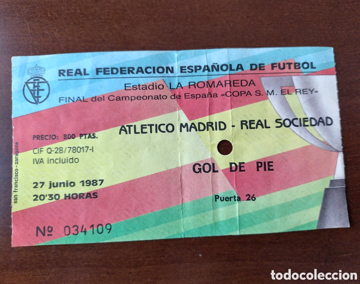 Coleccionismo deportivo: ENTRADA FINAL DE COPA DEL REY 1987 ATLETICO DE MADRID REAL SOCIEDAD