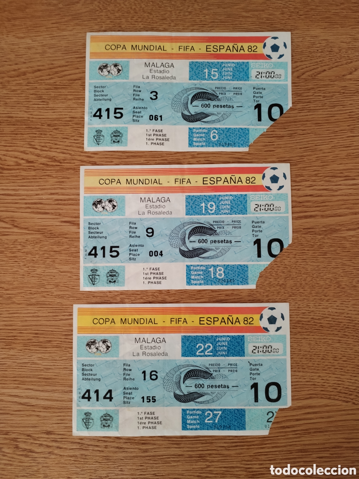 Coleccionismo deportivo: Entradas Mundial 82. Todos lis partidos de La Rosaleda