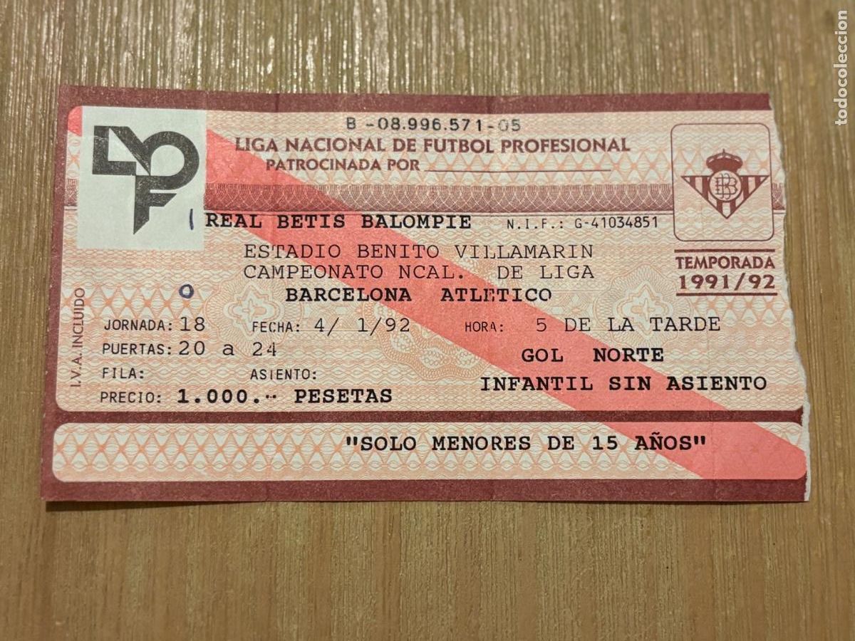 Coleccionismo deportivo: B2 (4) ENTRADA F&Uacute;TBOL BETIS BARCELONA ATL&Eacute;TICO 1992 1991-92 91-92