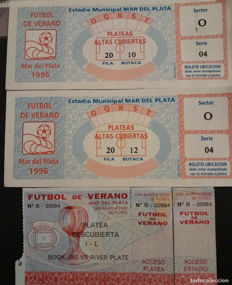 Coleccionismo deportivo: Lote tickets entradas partido futbol Boca VS River a&ntilde;os 90 torneo verano MdP Argentina match