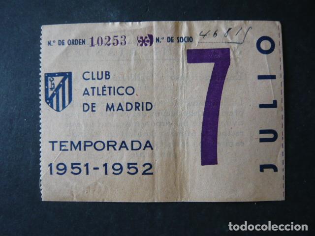 Coleccionismo deportivo: ATLETICO DE MADRID ENTRADA TEMPORADA 1951 1952 FUTBOL
