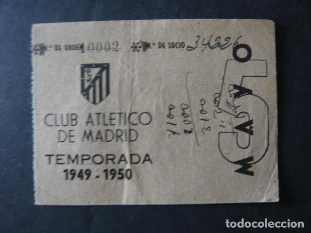 Coleccionismo deportivo: ATLETICO DE MADRID ENTRADA TEMPORADA 1949 1950 FUTBOL