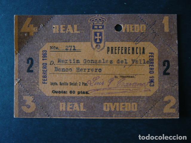 Collectionnisme sportif: ENTRADA DE FUTBOL REAL OVIEDO FEBRERO 1963 PREFERENCIA