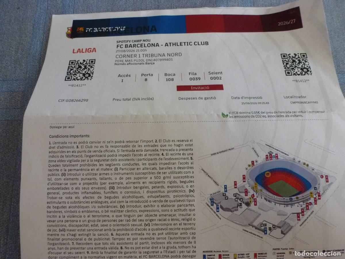 Coleccionismo deportivo: (LLL)-ENTRADA BAR&Ccedil;A SPOTIFY CAMP NOU LIGA TEMP. 2026-27- F.C.BARCELONA- ATH. CLUB BILBAO