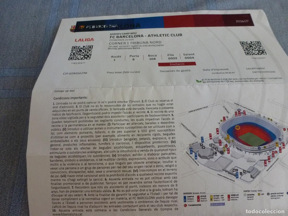 Coleccionismo deportivo: (LLL)-ENTRADA BAR&Ccedil;A SPOTIFY CAMP NOU LIGA TEMP. 2026-27- F.C.BARCELONA- ATH. CLUB BILBAO