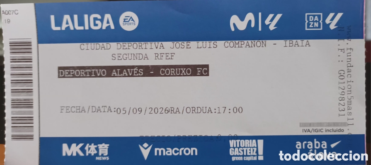 Coleccionismo deportivo: ENTRADA CD ALAVES B VS CORUXO FC