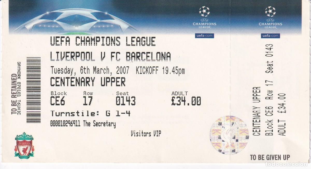 Sammelleidenschaft Sport: ENTRADA DE FUTBOL PARTIDO LIVERPOOL - FC. BARCELONA DE CHAMPIONS LEAGUE DEL 6/03/2007 (FOOTBALL)