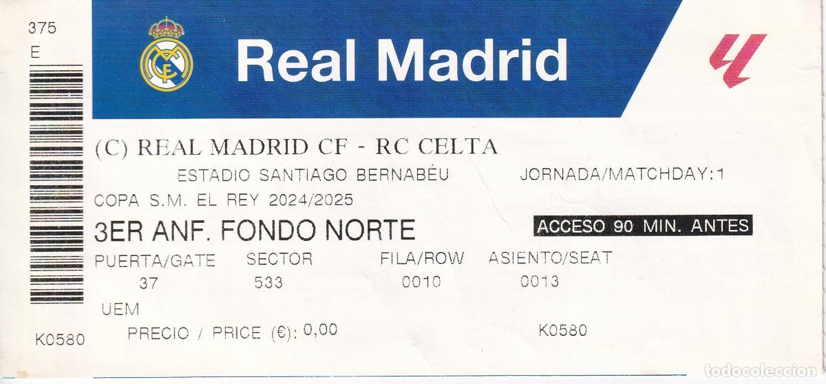 Coleccionismo deportivo: ENTRADA FUTBOL COPA DEL REY REAL MADRID - CELTA DEL A&Ntilde;O 2024/2025